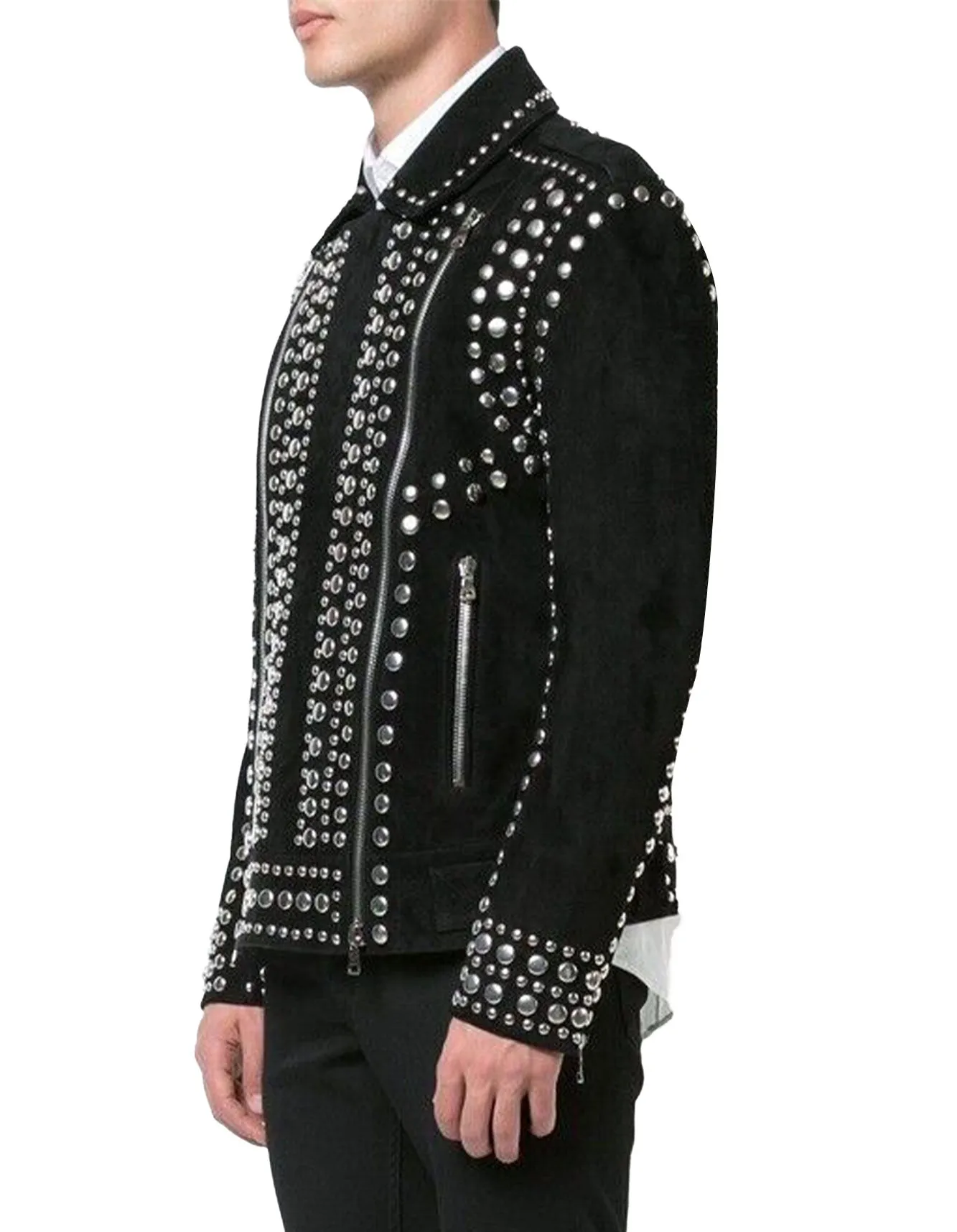 Black Studded Leather Moto Jacket