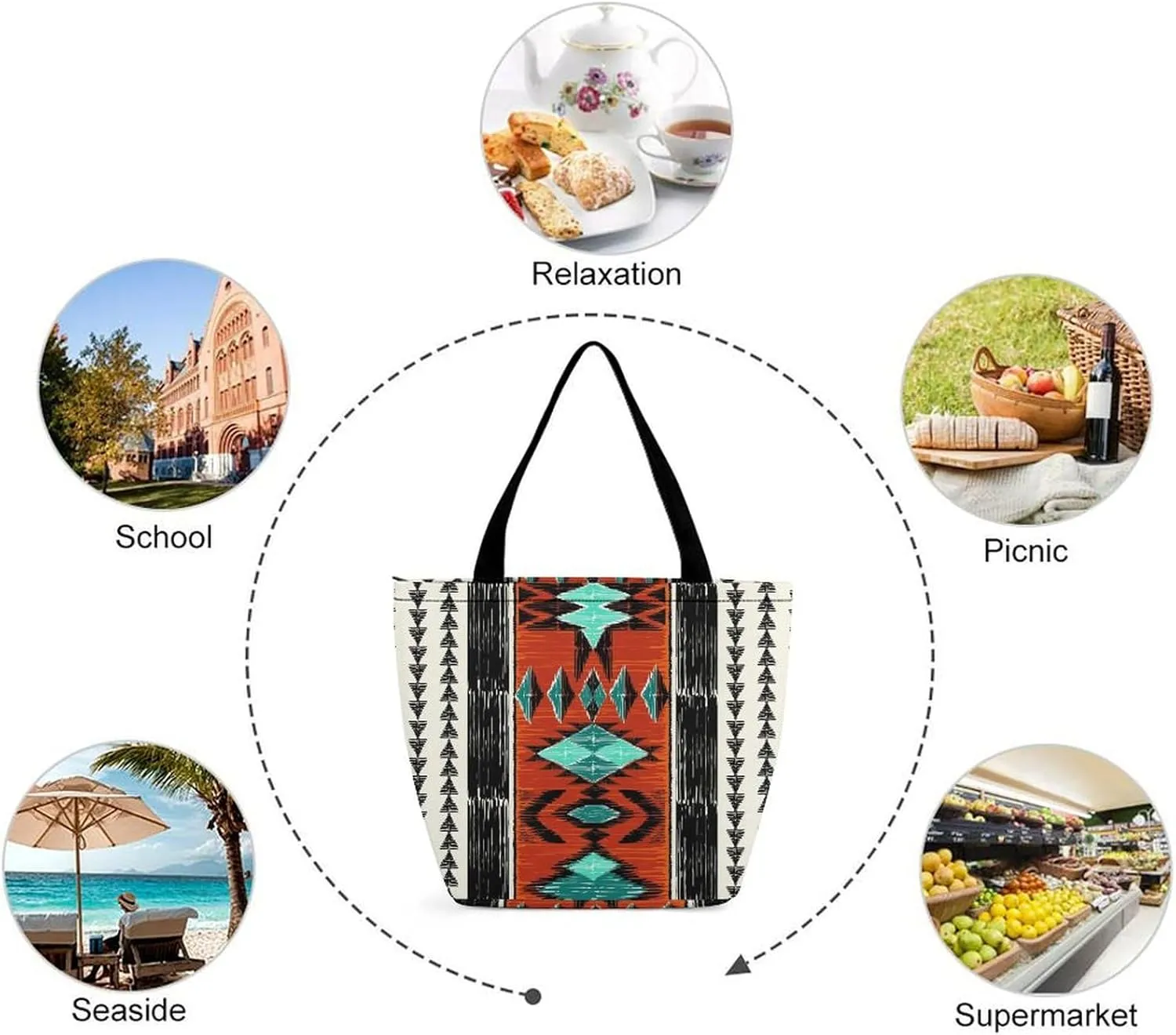 Black White Milk Cow Spots Print Pattern Handheld Shopping Bag with Large Capacity for Outdoor Shopping