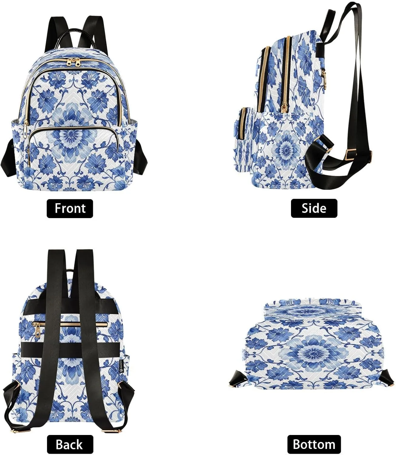 Blue and White Porcelain Women Backpack Purse Fashion Ladies Shoulder Bag Casual College Travel Backpacks Bag Medium