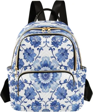 Blue and White Porcelain Women Backpack Purse Fashion Ladies Shoulder Bag Casual College Travel Backpacks Bag Medium