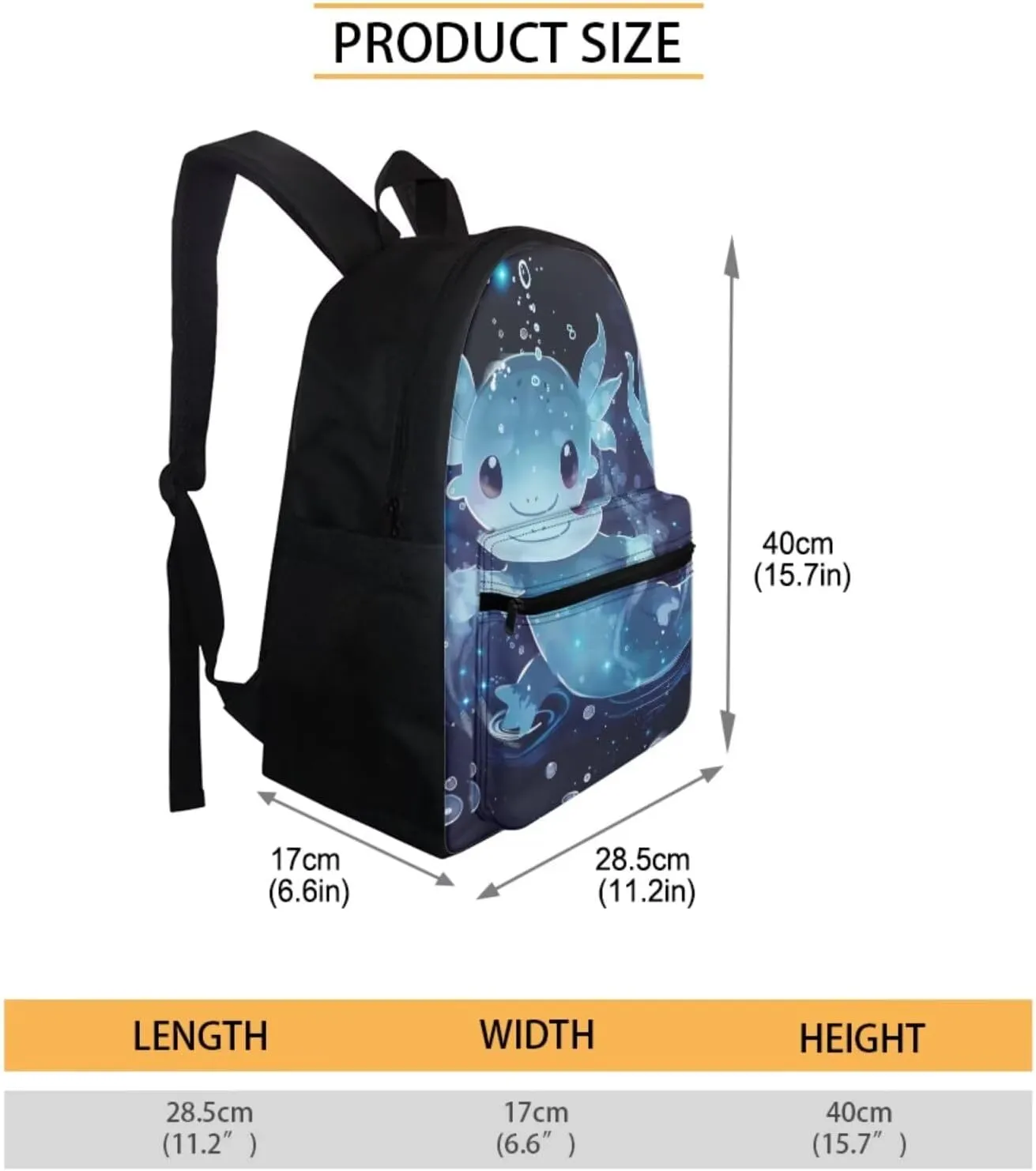 Blue Axolotl Backpack with Lunch Box for Girls 6-8/8-10/10-12 Salamander Kids Bookbags for 5th Grade Girls Elementary School Book Bag Lunchbox Pencil Case 3 in 1 Schoolbag Student Back Pack