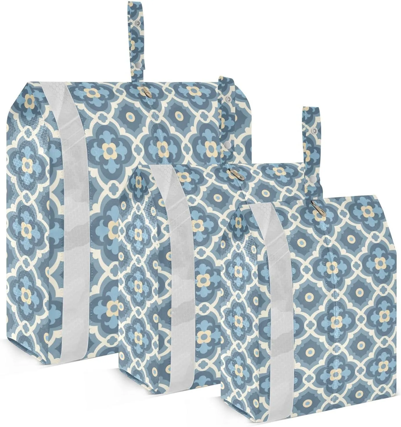 Blue Lattice Pattern Travel Storage Bag with Lanyard - Portable Lightweight Classified Storage Bag with Zipper, Dust and Waterproof Travel Packing Cube for Suitcase,3 Pieces