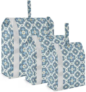 Blue Lattice Pattern Travel Storage Bag with Lanyard - Portable Lightweight Classified Storage Bag with Zipper, Dust and Waterproof Travel Packing Cube for Suitcase,3 Pieces
