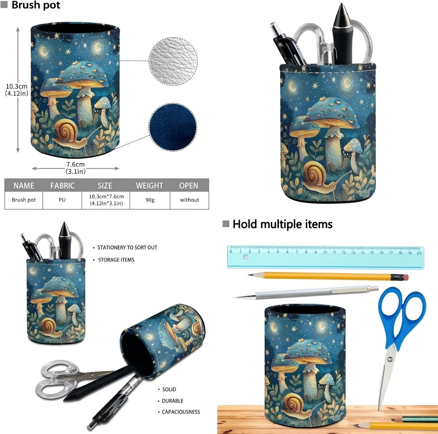 Blue Mushroom Girls Small Backpack 17" School Bag with Front Zip Pocket Stylish Bookbags Lunch Bag Set with Water Bottle Holder Elementary School 4Pcs School Bags Made of Polyester Fabric