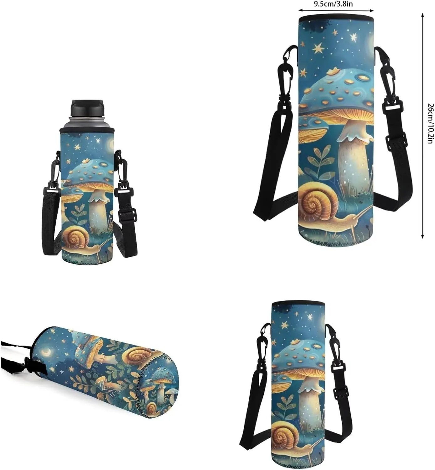 Blue Mushroom Girls Small Backpack 17" School Bag with Front Zip Pocket Stylish Bookbags Lunch Bag Set with Water Bottle Holder Elementary School 4Pcs School Bags Made of Polyester Fabric