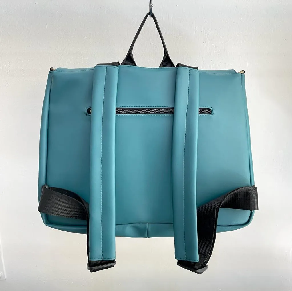 Blue Turquoise Vegan Leather Large 'Jaffa' Backpack/Side Bag