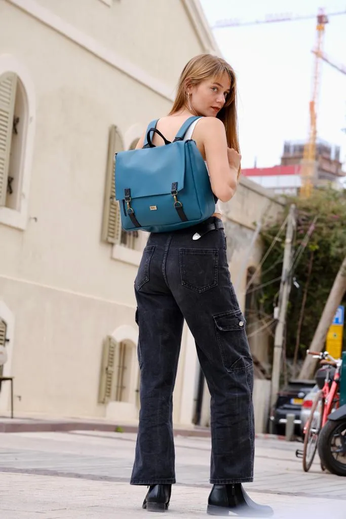 Blue Turquoise Vegan Leather Large 'Jaffa' Backpack/Side Bag
