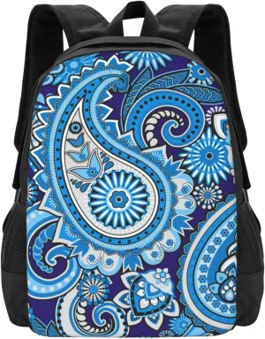 Blue White Paisley Lightweight Packable Backpack Travel Casual Large Capacity Daypack Foldable Backpack For Men Women