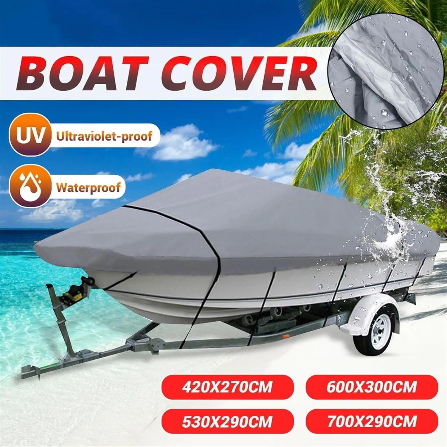 Boat Cover Waterproof Yacht Boat Cover Outdoor Protection 600D Anti-Smashing Tear-Proof Sunshade Anti-UV Boat Cover (Size:420x270cm)