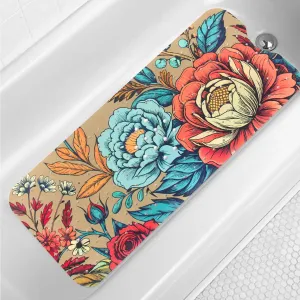 Bohemia Floral Bathtub Mat Non Slip for Kids 40x16in Extra Long Anti Slip Bath Mat for Tub Abstract Bath Shower Mat with Large Drain Holes and Suction Cups Quality Honeycomb Design Bathroom Decor