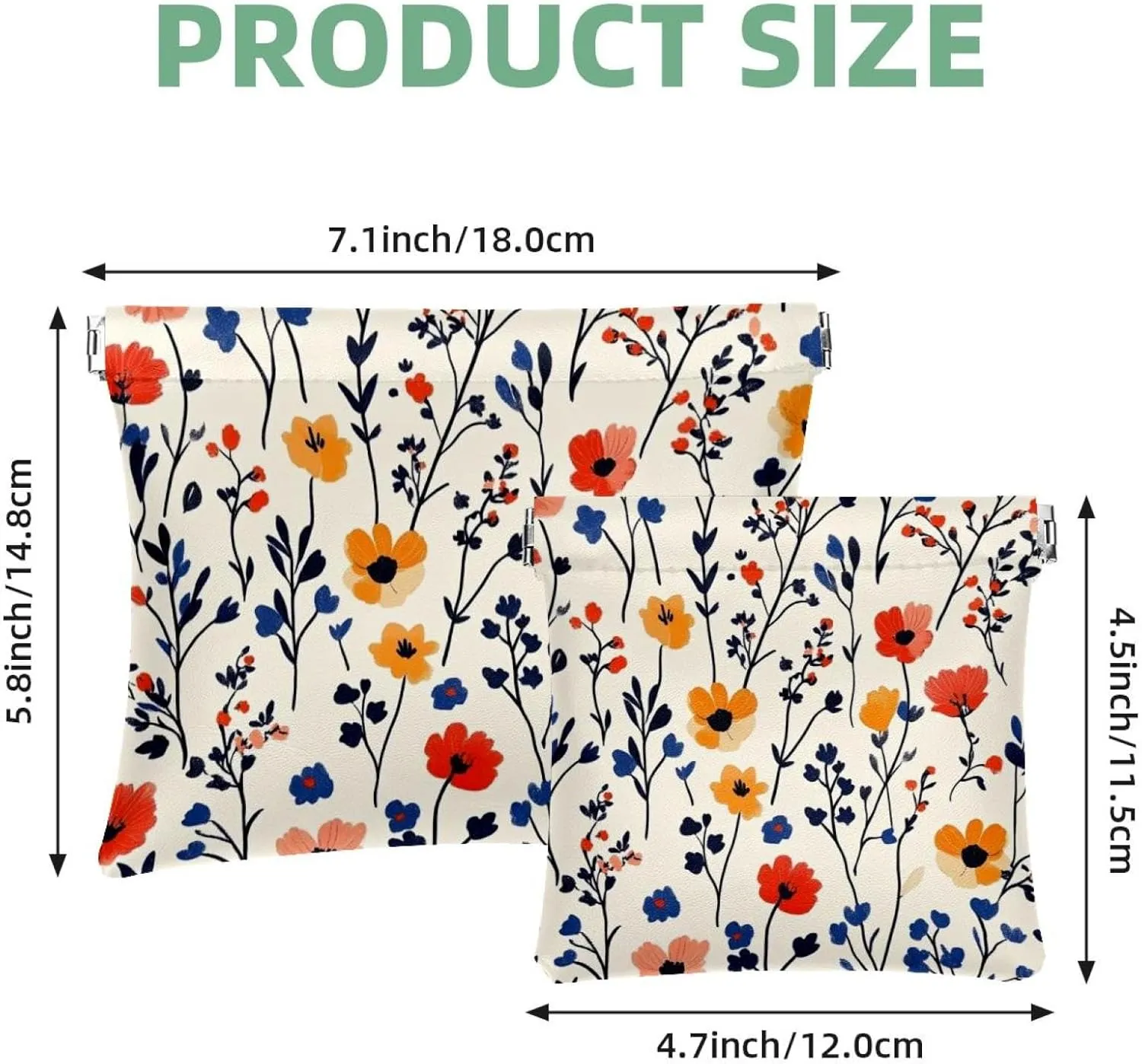 Boho Small Florals Pocket Cosmetic Bag, Waterproof Squeeze Makeup Bag No Zipper Self-Closing, Portable Mini Travel Storage for Headphones Jewelry