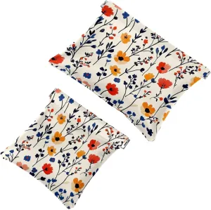 Boho Small Florals Pocket Cosmetic Bag, Waterproof Squeeze Makeup Bag No Zipper Self-Closing, Portable Mini Travel Storage for Headphones Jewelry
