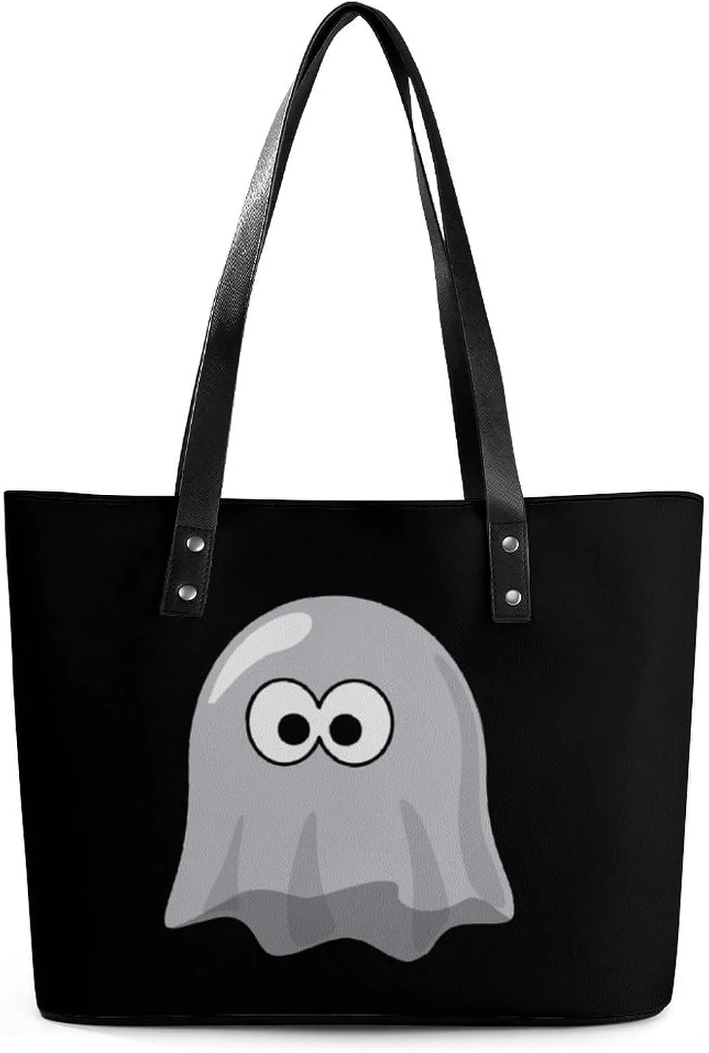 Boo Ghostly Women's Tote Bag Leather Purse Shoulder Handbag Portable Shopping Bag for Travel Office
