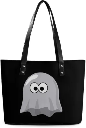 Boo Ghostly Women's Tote Bag Leather Purse Shoulder Handbag Portable Shopping Bag for Travel Office