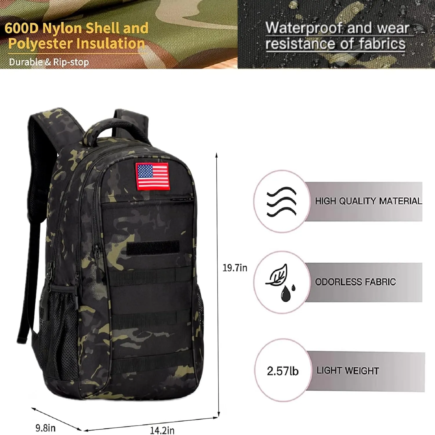 Boys Backpack for School,Military Teen Boys Backpack with USB Charging Pot,Camo Backpack Men 40L