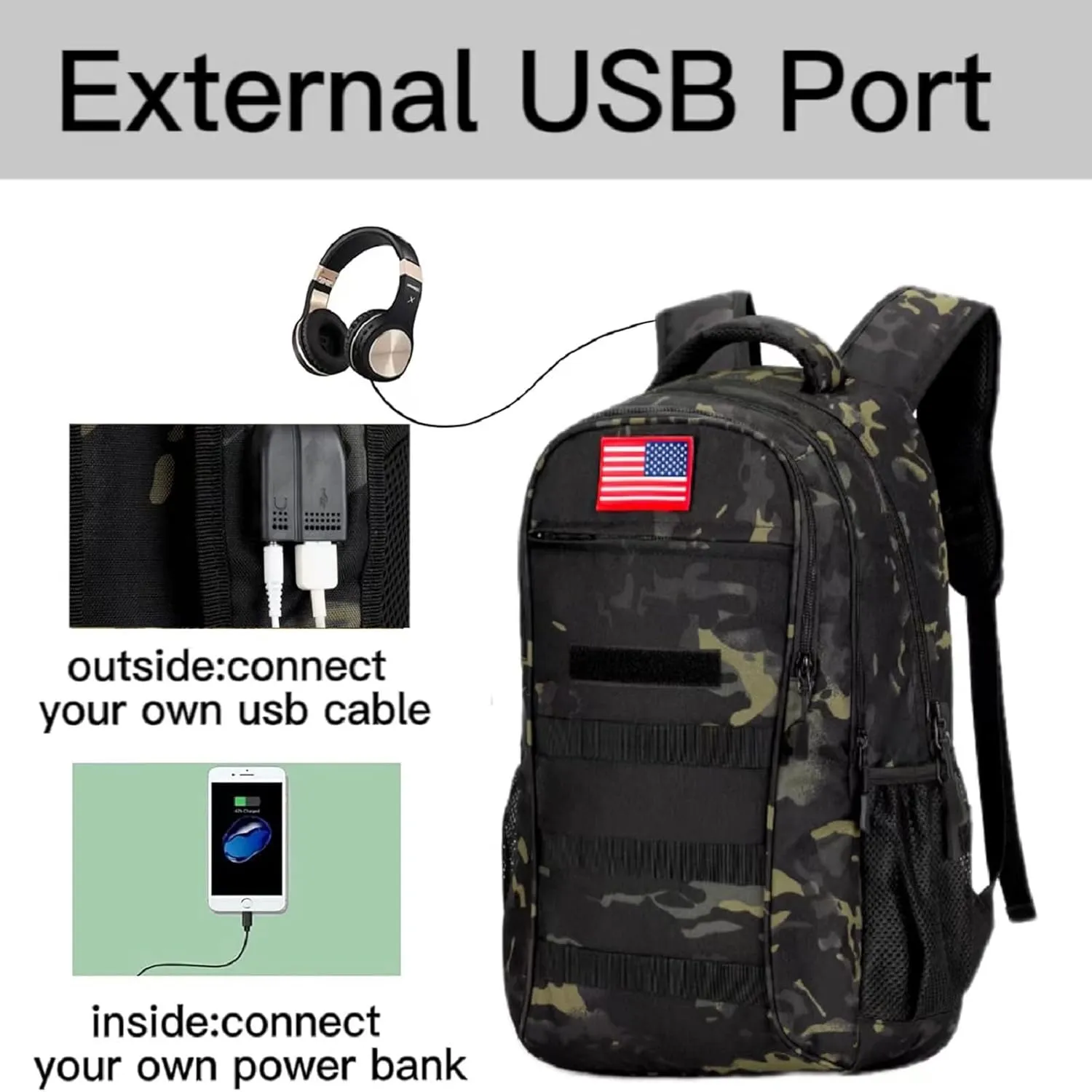 Boys Backpack for School,Military Teen Boys Backpack with USB Charging Pot,Camo Backpack Men 40L