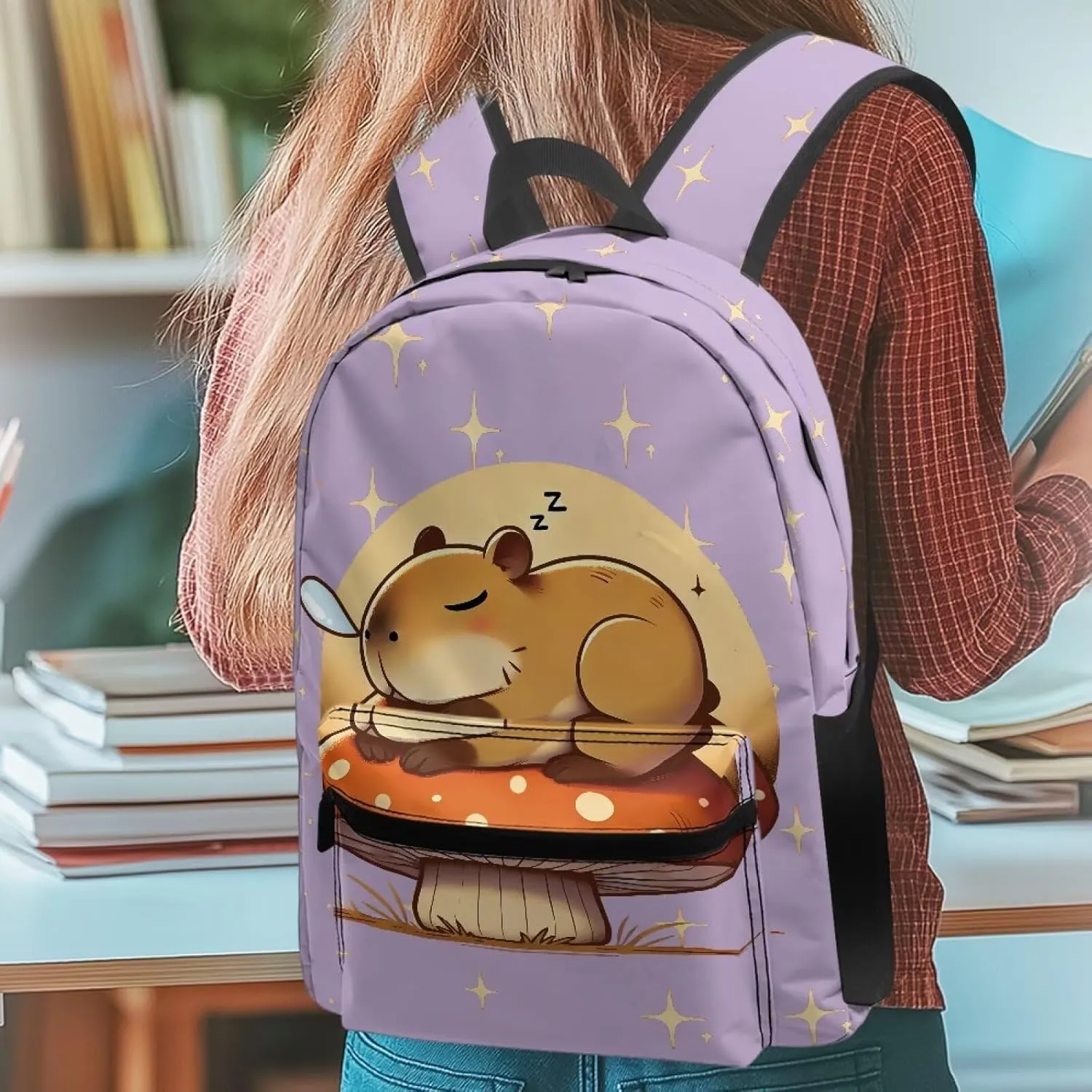 Boys Bookbag Sleep Copybara Backpack for Girls Aged 8-10Y Big Backpacks with Pocket 5th Grade Sturdy Elementary School Bag Adjustable Shoulder for Kids