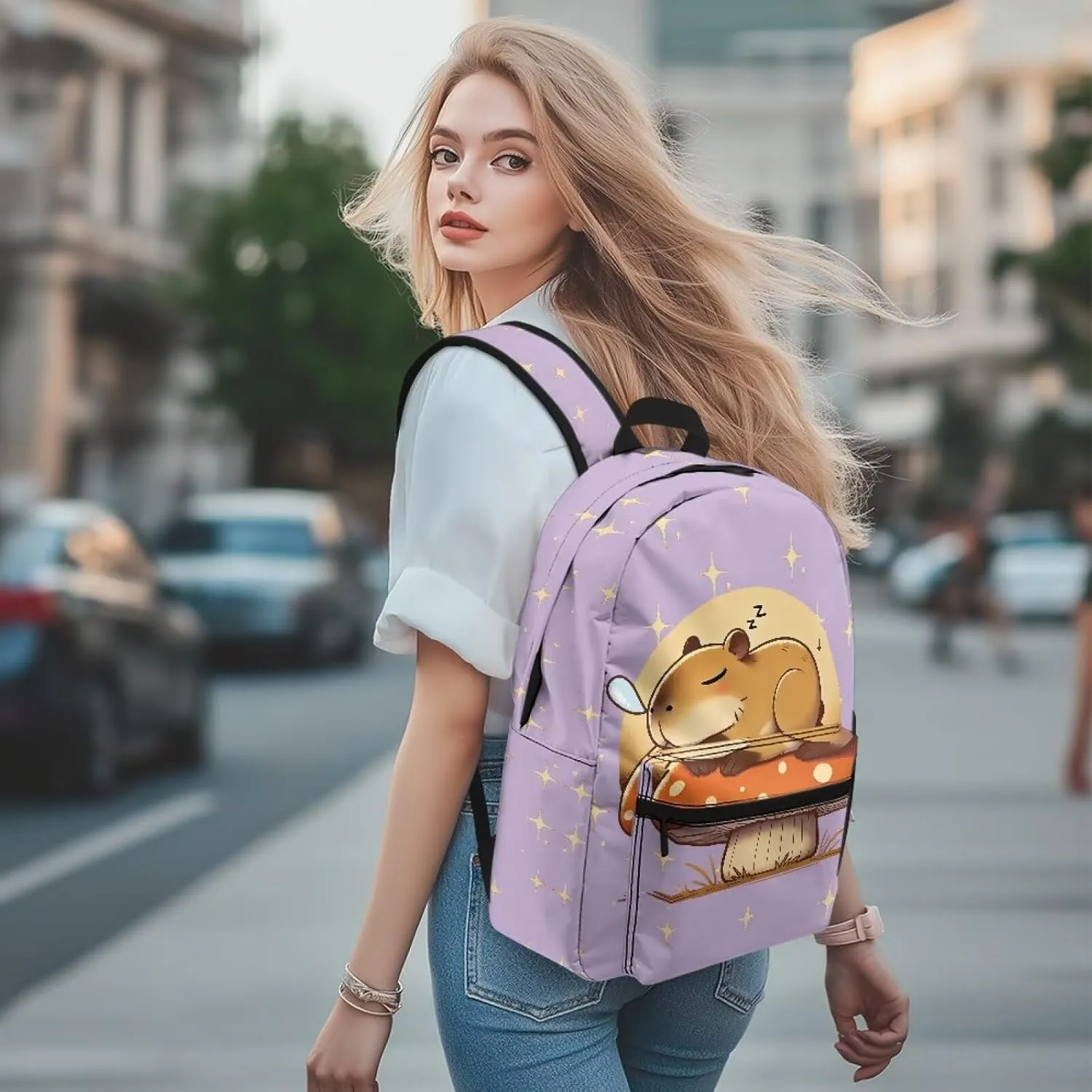Boys Bookbag Sleep Copybara Backpack for Girls Aged 8-10Y Big Backpacks with Pocket 5th Grade Sturdy Elementary School Bag Adjustable Shoulder for Kids