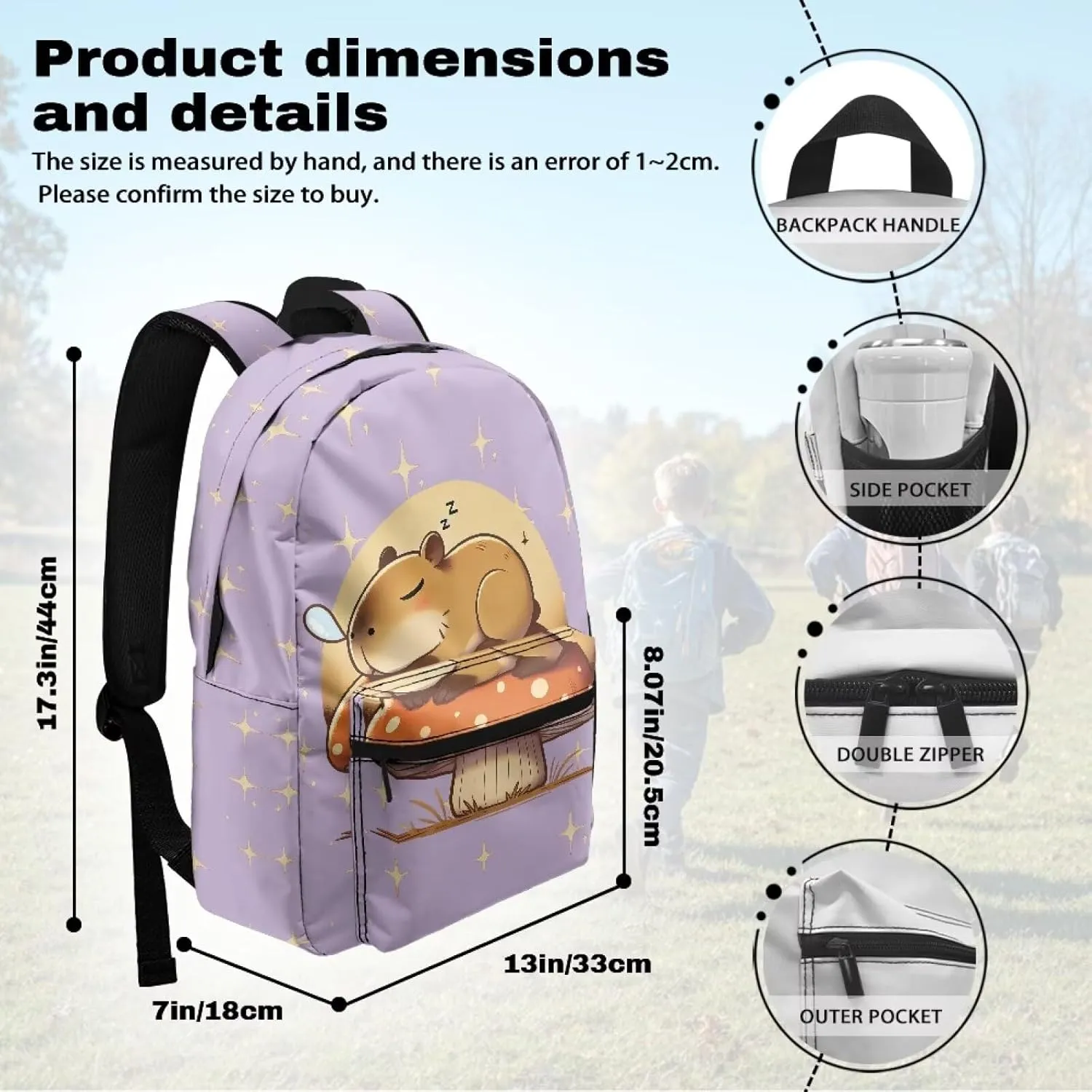 Boys Bookbag Sleep Copybara Backpack for Girls Aged 8-10Y Big Backpacks with Pocket 5th Grade Sturdy Elementary School Bag Adjustable Shoulder for Kids
