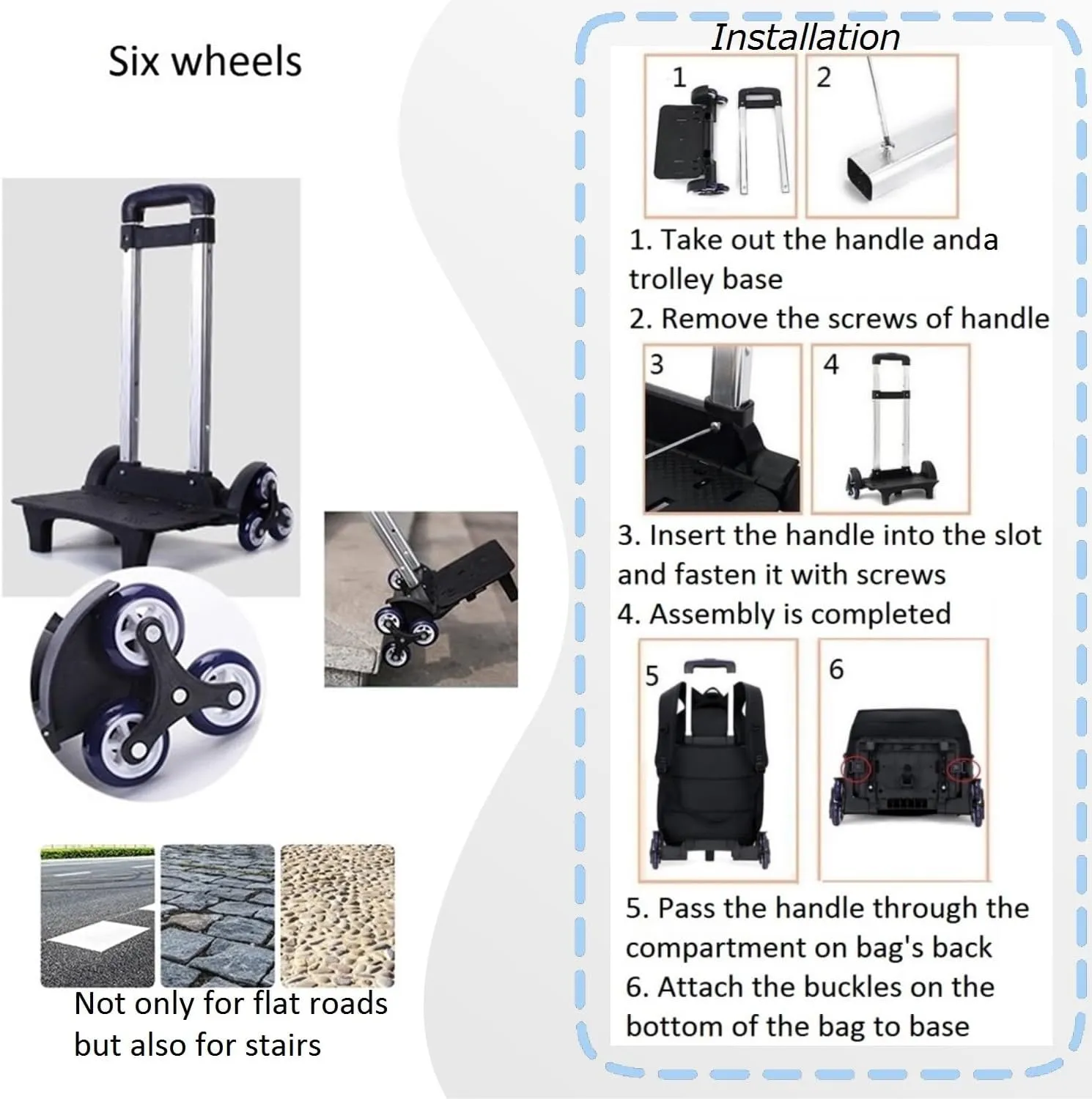 Boys Rolling Backpack Wheeled Backpack Kids School Bag with 6 Wheels Trolley Bookbag Black White