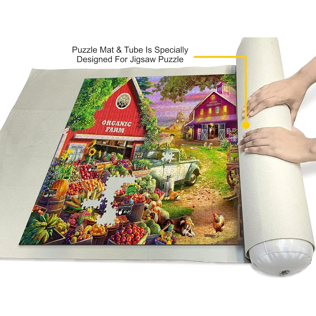 Brain Tree Puzzle Mat with Inflatable Balloons, Jigsaw Puzzle Roll Up Mat, Puzzle Storage, Puzzle Saver, Holds Jigsaw Puzzles up to 1500 Pieces, 46" L x 26" W by Brain Tree