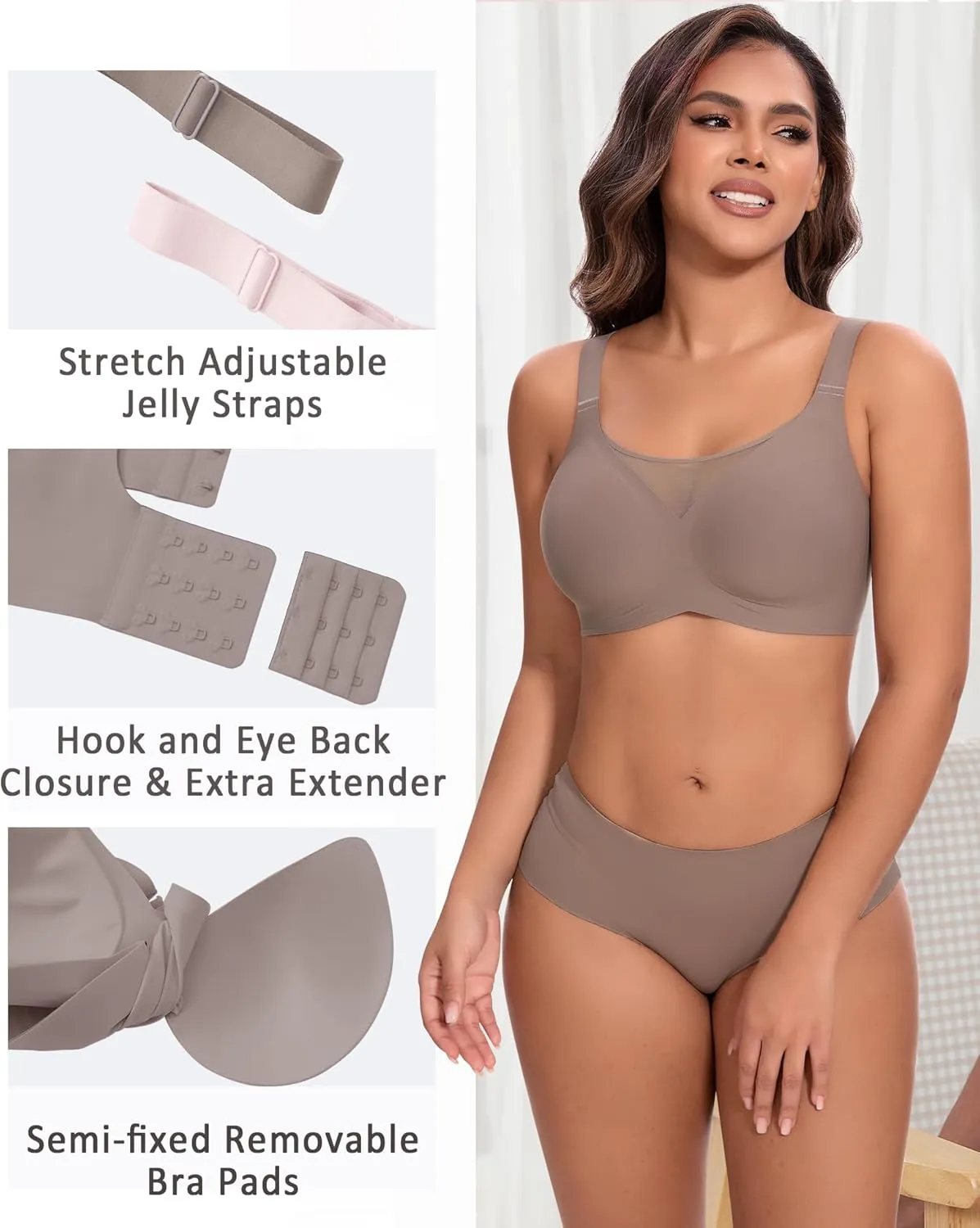 Bras for Women Wireless Seamless Mesh Push Up No Underwire Plus Size Soft Comfortable Sleep Everyday Brattlets with Extender