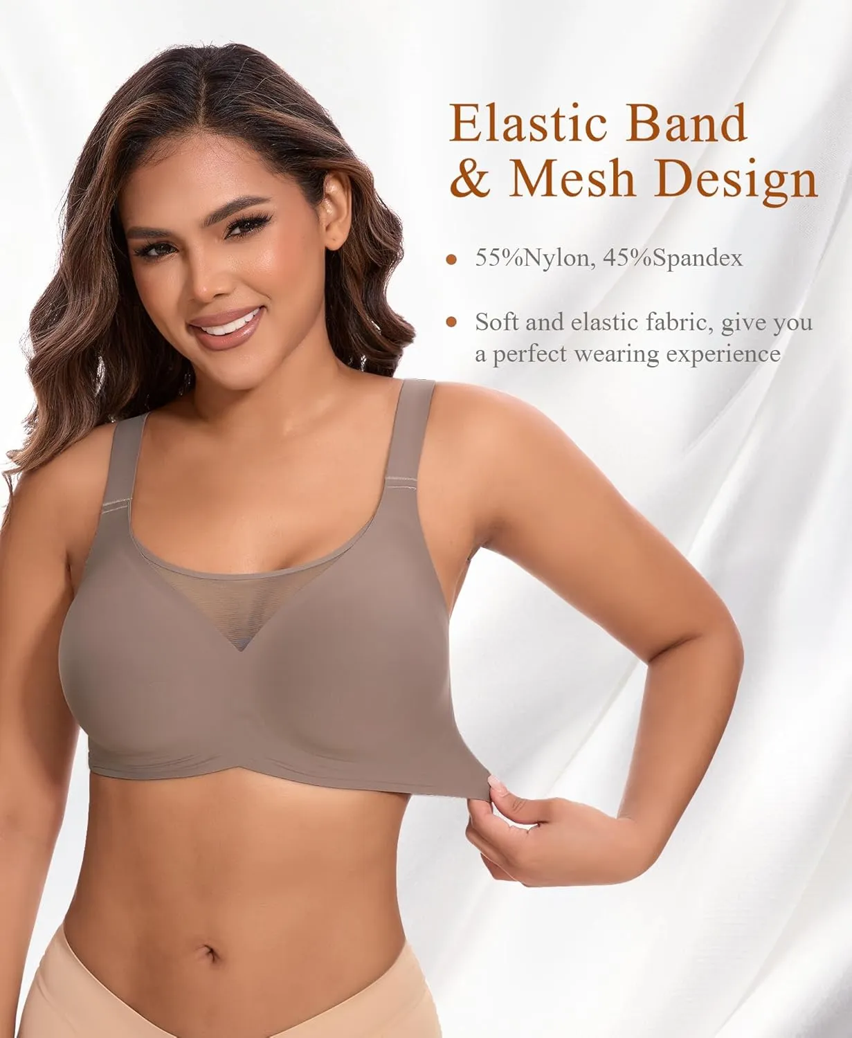 Bras for Women Wireless Seamless Mesh Push Up No Underwire Plus Size Soft Comfortable Sleep Everyday Brattlets with Extender