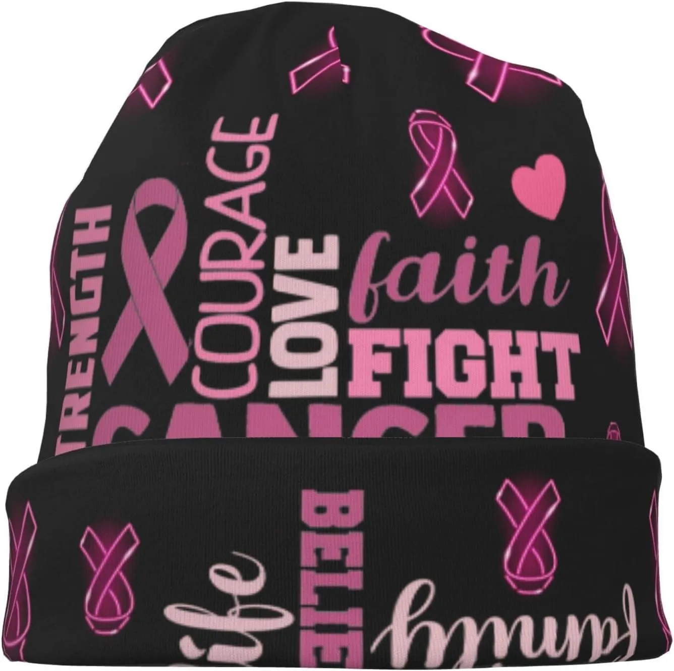 Breast Cancer Awareness Multifunction Beanie Hat for Men Women Fashion Scarf Soft Stretch Skull Cap