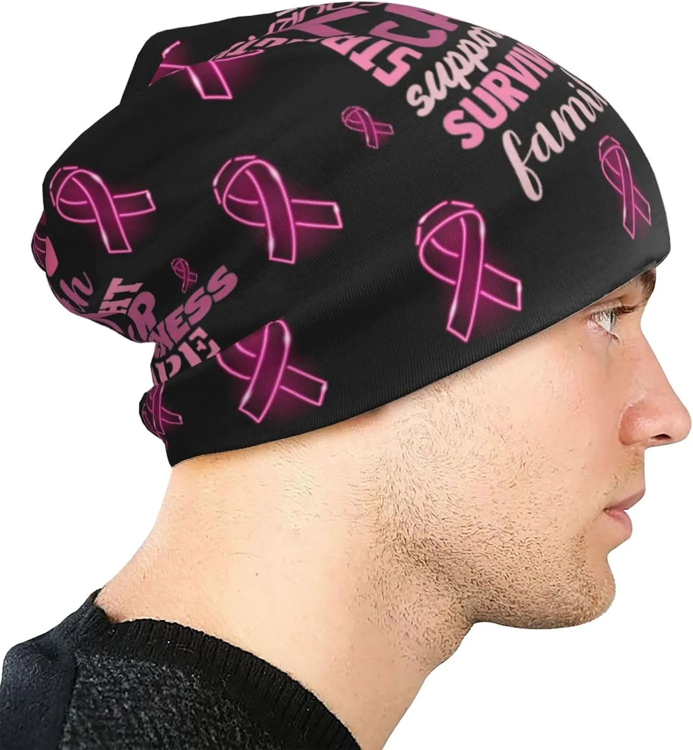 Breast Cancer Awareness Multifunction Beanie Hat for Men Women Fashion Scarf Soft Stretch Skull Cap