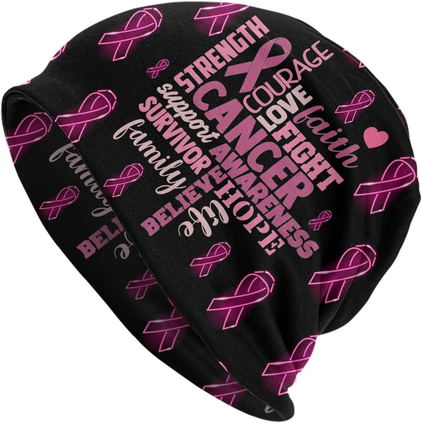 Breast Cancer Awareness Multifunction Beanie Hat for Men Women Fashion Scarf Soft Stretch Skull Cap