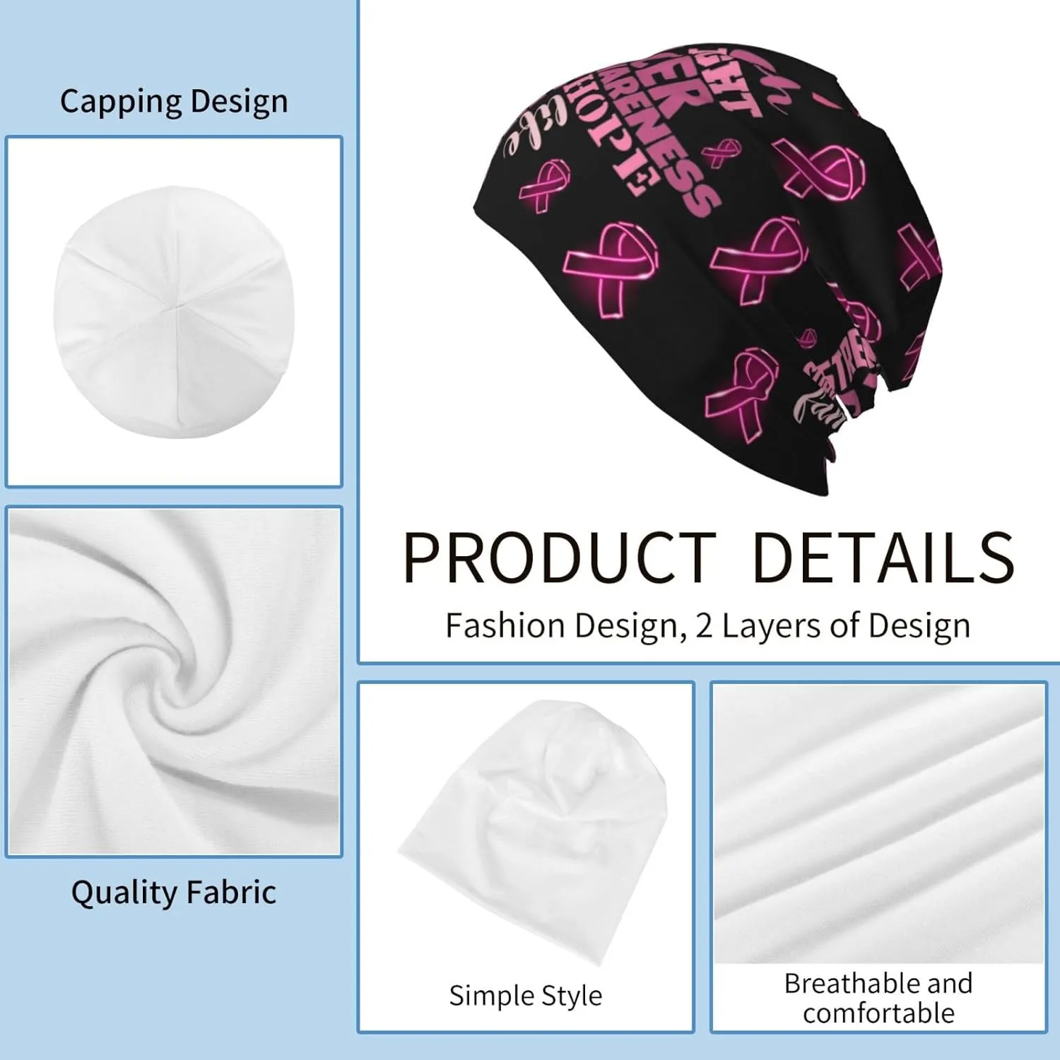 Breast Cancer Awareness Multifunction Beanie Hat for Men Women Fashion Scarf Soft Stretch Skull Cap