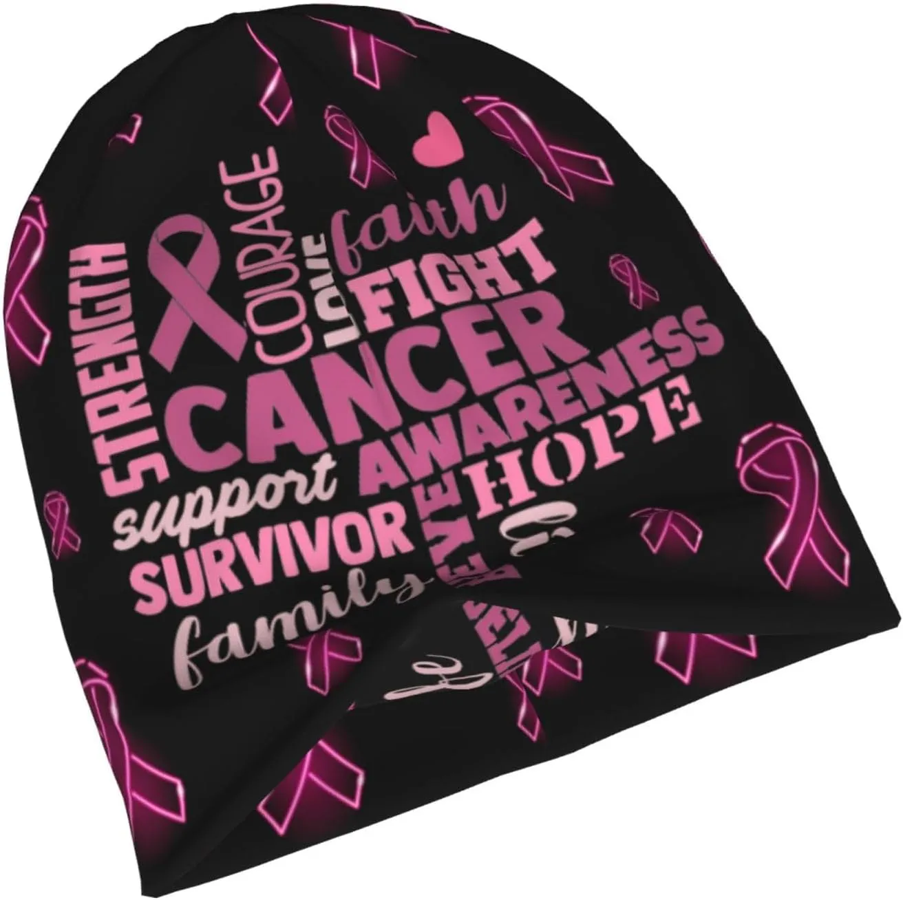Breast Cancer Awareness Multifunction Beanie Hat for Men Women Fashion Scarf Soft Stretch Skull Cap