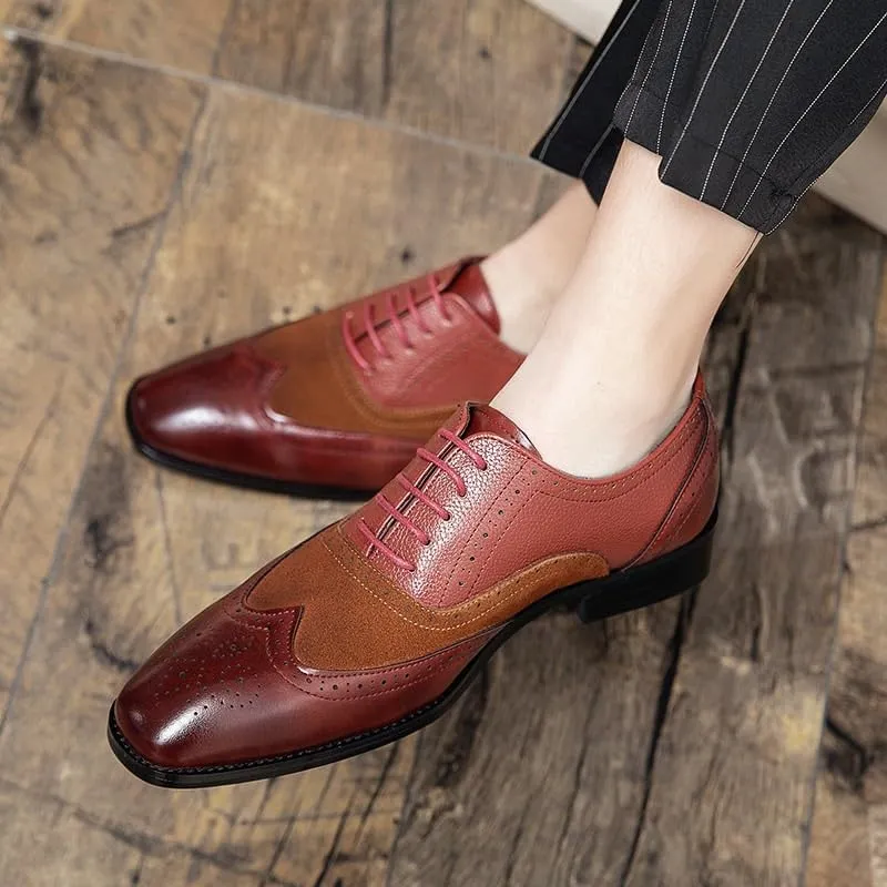 British Style Luxury Leather Shoes Fashionable Lightweight Dress Shoes Men's Patchwork Pointed Toe Oxford