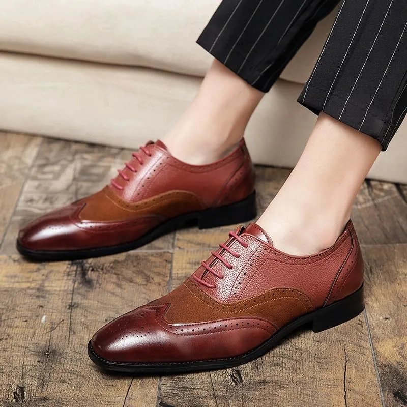 British Style Luxury Leather Shoes Fashionable Lightweight Dress Shoes Men's Patchwork Pointed Toe Oxford