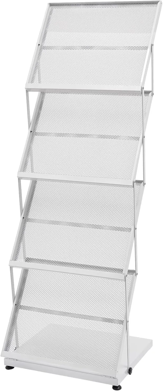 Brochure Display Rack Foldable Magazine News Paper Rack Metal Catalog Literature Rack Holder Stand Portable with Carrying Bag 4 Pockets for Exhibition Trade Show Retail Office Classroom