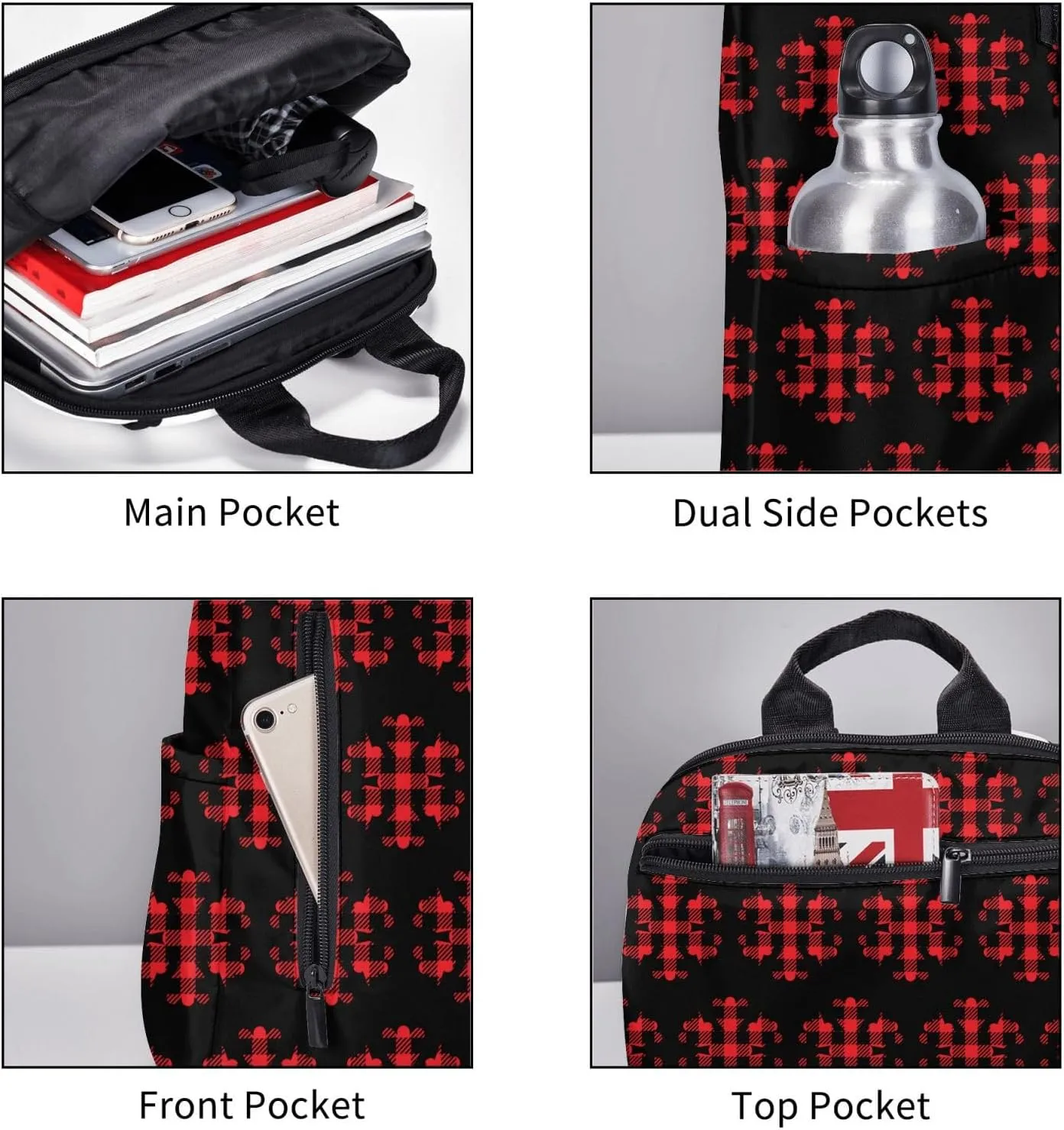 Buffalo Plaid Snowflake Casual Backpacks Large Capacity Laptop Backpack Sports Rucksack Travel Daypack Adjustable Shoulder Strap Work Bag for Outdoor Camping