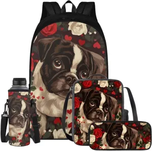 Bulldog School Backpack for Girls 8-10 Teen Boys Teen Girls Portable Lightweight Elementary Bookbag for Students Shoulder Bag with Adjustable Strap Carry More Firmly Comfortably