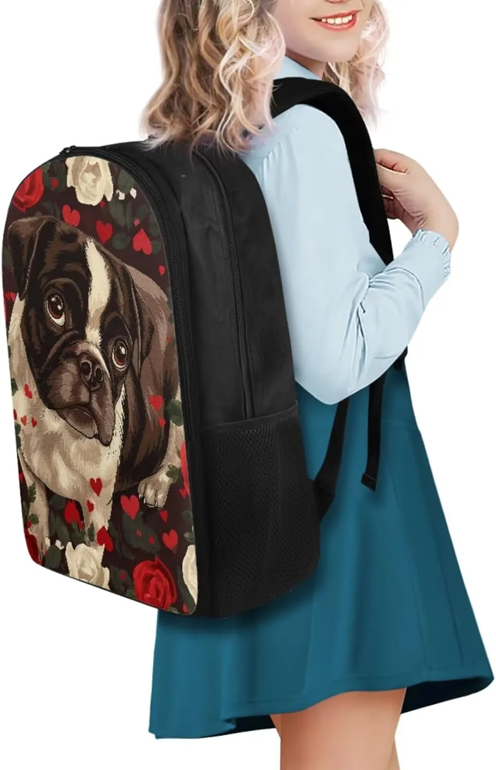 Bulldog School Backpack for Girls 8-10 Teen Boys Teen Girls Portable Lightweight Elementary Bookbag for Students Shoulder Bag with Adjustable Strap Carry More Firmly Comfortably