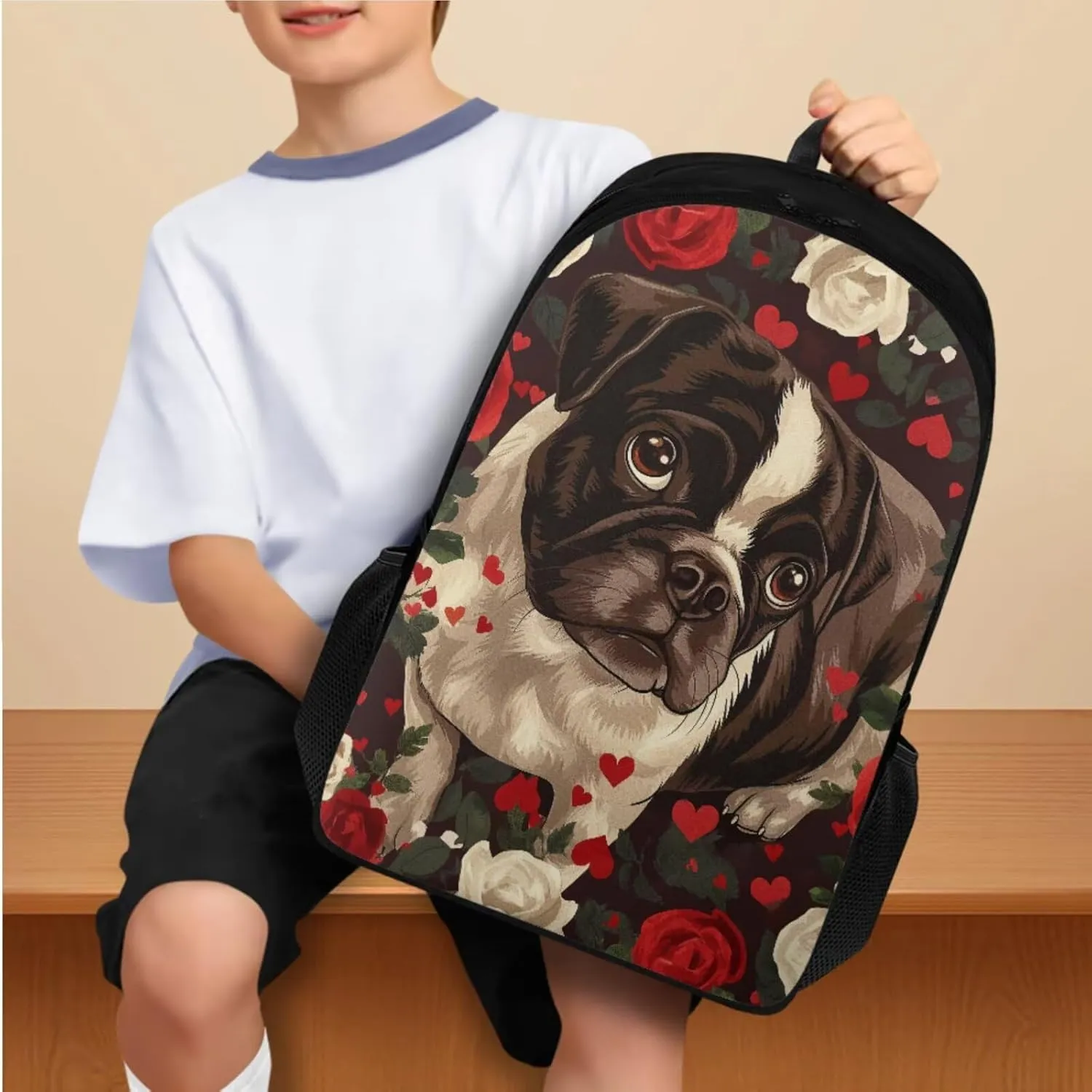 Bulldog School Backpack for Girls 8-10 Teen Boys Teen Girls Portable Lightweight Elementary Bookbag for Students Shoulder Bag with Adjustable Strap Carry More Firmly Comfortably