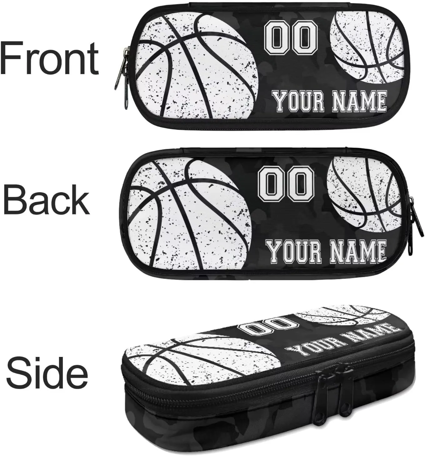 Bulopur Basketball Print Custom Travel Backpacks Set, Black Camo School Bag Shoulder Bags Hiking Daypack Insulated Lunch Bag Pen Carrying Case Pencil Holder for Kids Girls Boys