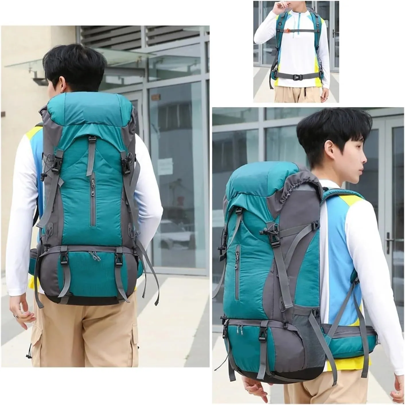 Business Backpack Camping Travel With Rain Cover Outdoor Mountaineering Backpack Shoulder Mountaineering Bag(Deep blue)