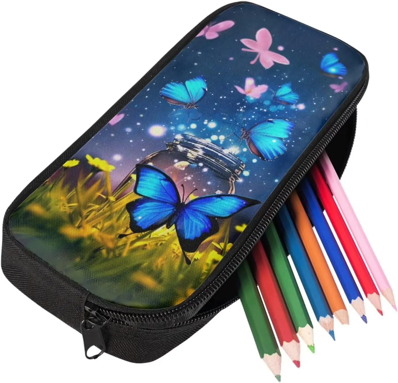 Butterfly Backpack for Girls Kids Backpack with Lunch Box and Aesthetic Pencil Case 17" Large Bookbag for Middle School Girls Sturdy School Bag with Compartments Kids Back to School Supplies