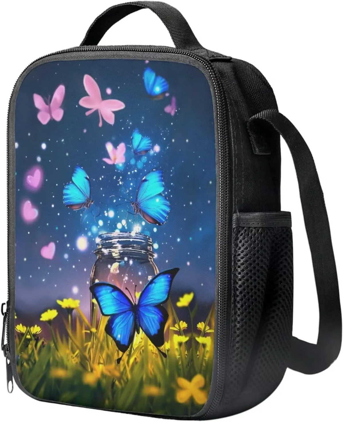 Butterfly Backpack for Girls Kids Backpack with Lunch Box and Aesthetic Pencil Case 17" Large Bookbag for Middle School Girls Sturdy School Bag with Compartments Kids Back to School Supplies