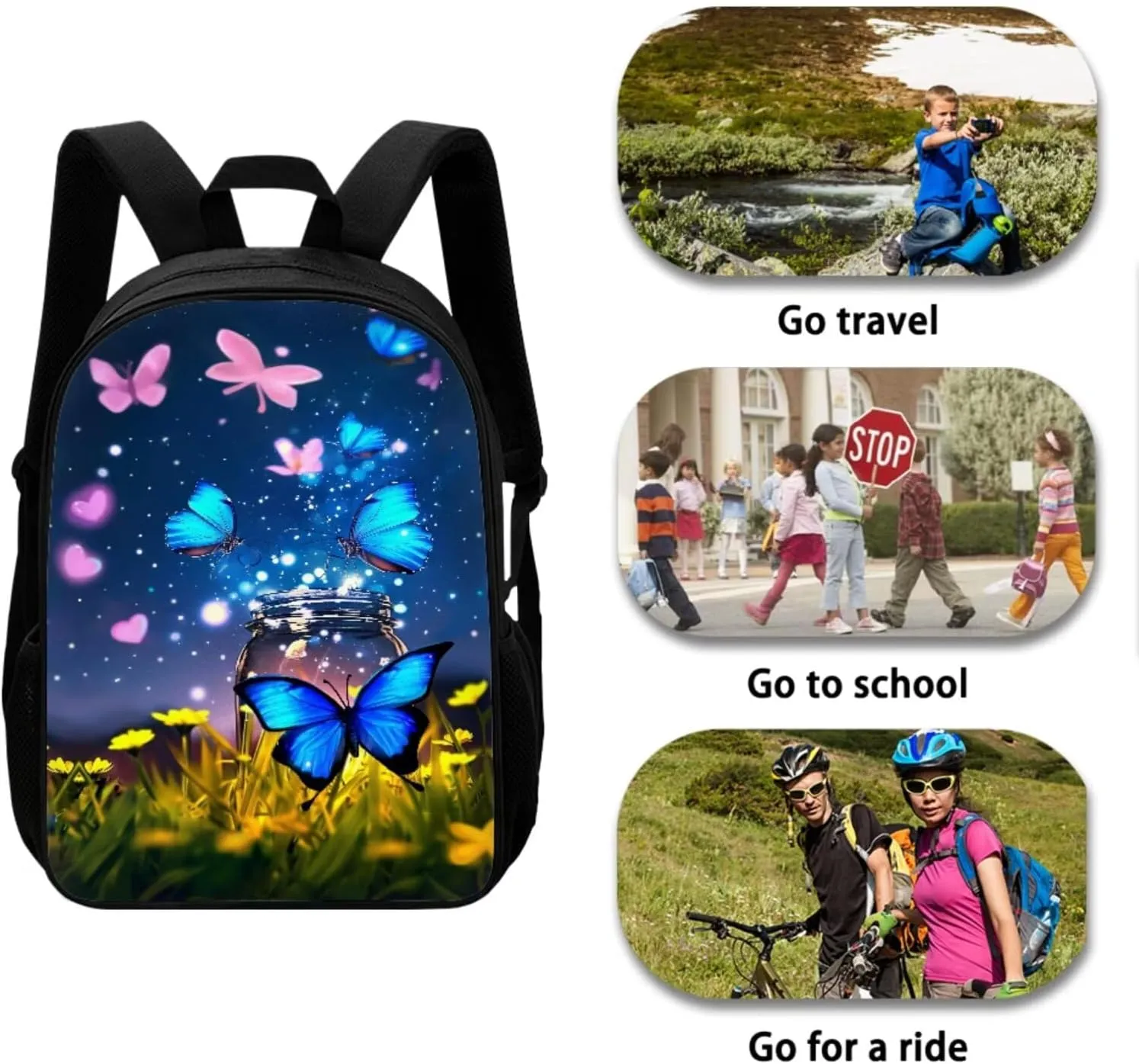 Butterfly Backpack for Girls Kids Backpack with Lunch Box and Aesthetic Pencil Case 3PCS Cute Bookbag Set for School Teens 17 inch School Bag with Side Pocket Casual Daypack Backpacks