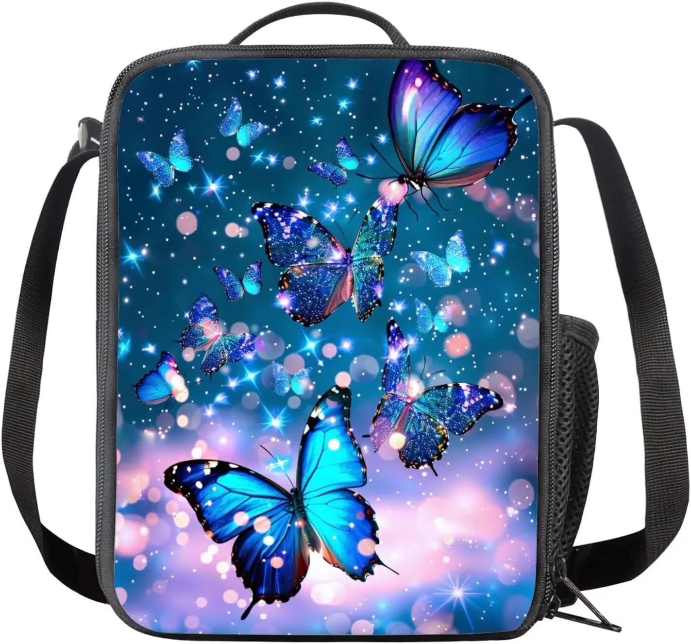 Butterfly Backpack for Girls Kids Backpack with Lunch Box and Aesthetic Pencil Case 3PCS Set Cute Bookbag with Compartments for School Teens 17 inch Large Capacity School Bag with Side Pocket