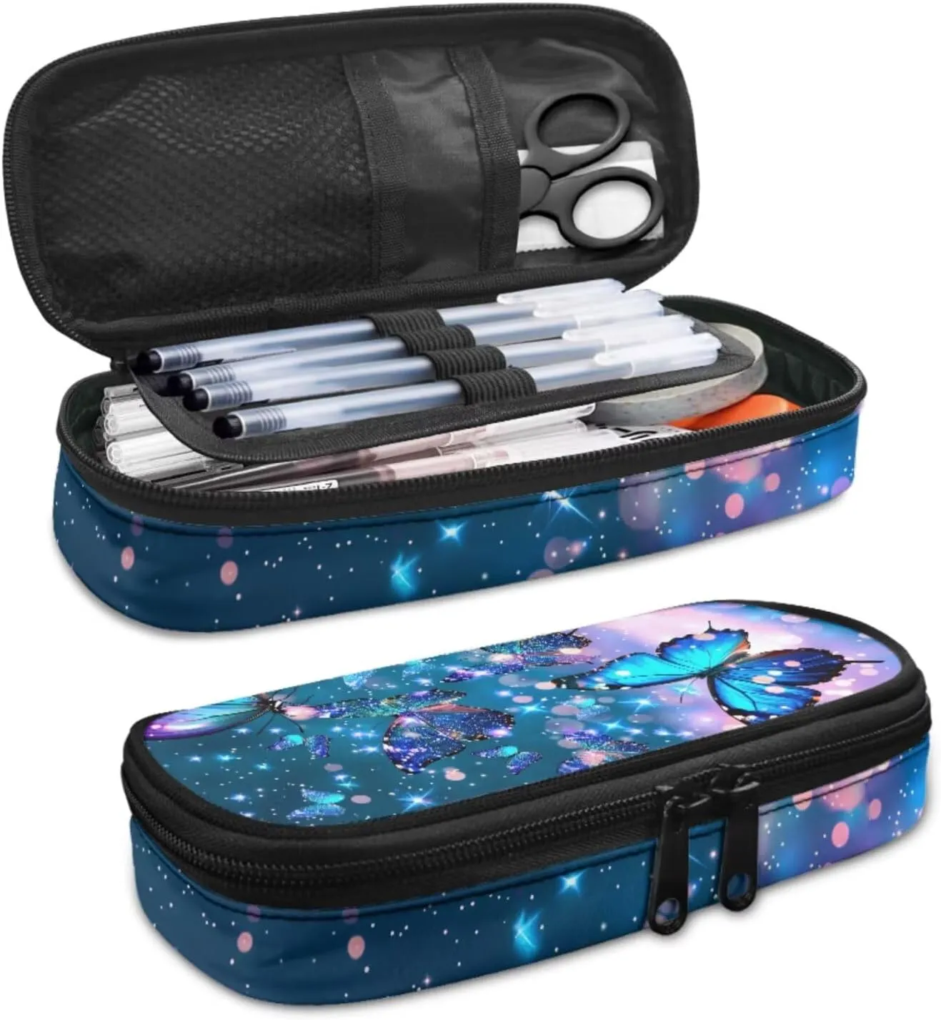Butterfly Backpack for Girls Kids Backpack with Lunch Box and Aesthetic Pencil Case 3PCS Set Cute Bookbag with Compartments for School Teens 17 inch Large Capacity School Bag with Side Pocket