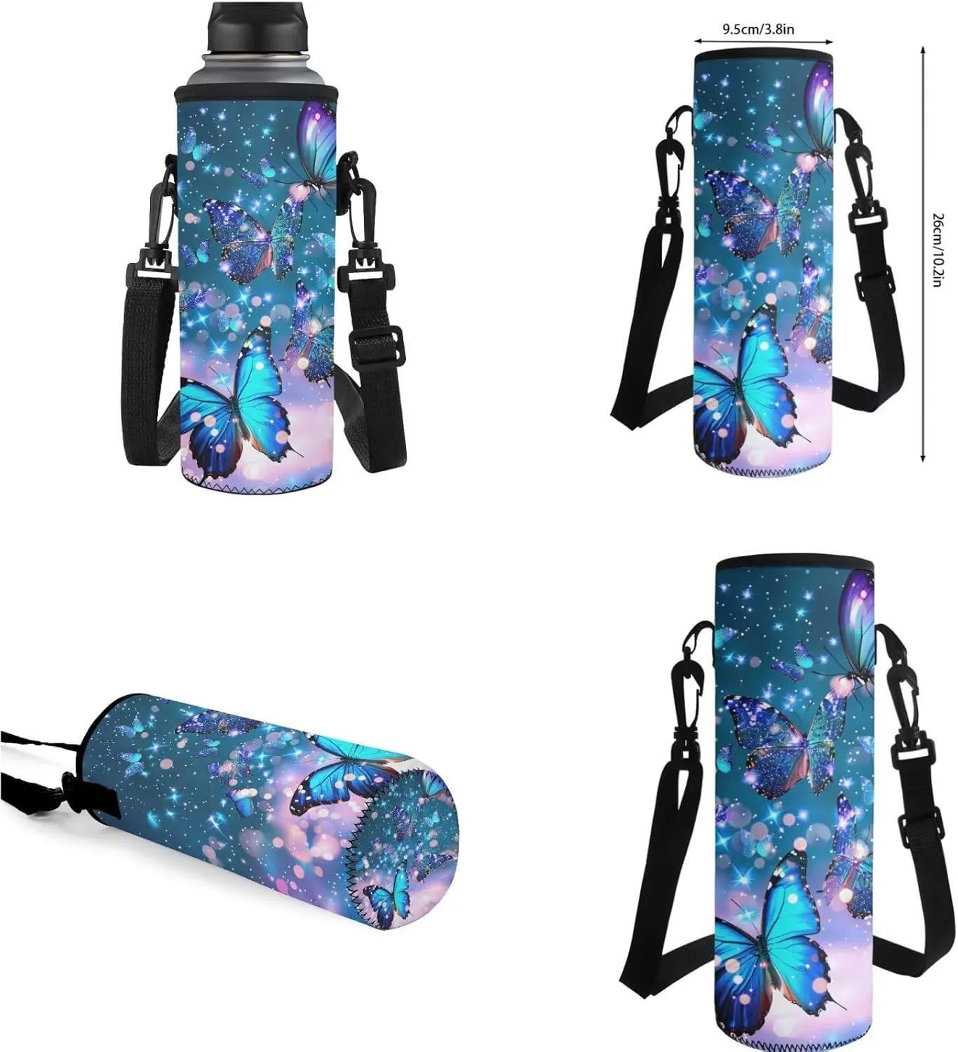Butterfly Backpack for Girls Kids Backpack with Lunch Box Water Bottle Carrier with Strap and Aesthetic Pencil Case 4PCS Set Bookbag with Compartments for School Teens 17 inch Large School Bag
