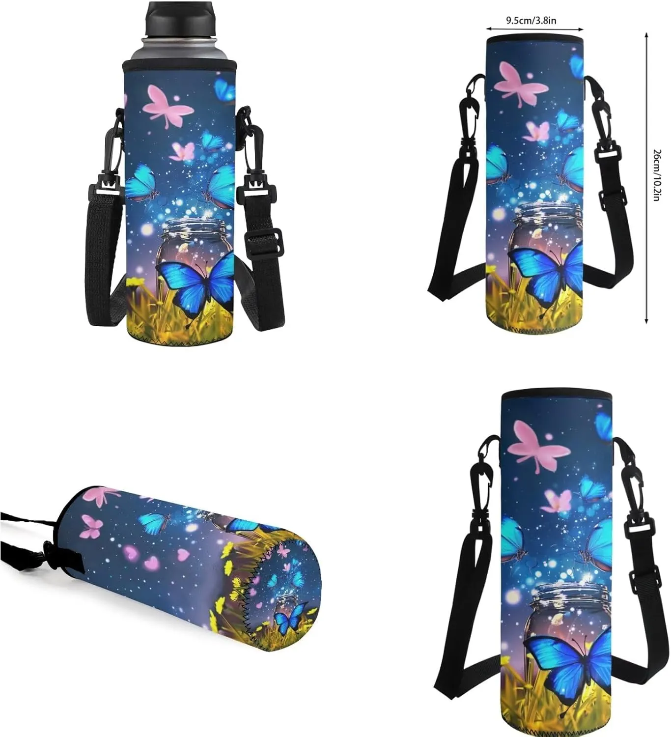 Butterfly Backpack for Girls Kids Backpack with Lunch Box Water Bottle Holder with Strap and Aesthetic Pencil Case 4PCS Set Cute Bookbag with Compartments for School Teens 17 inch School Bag