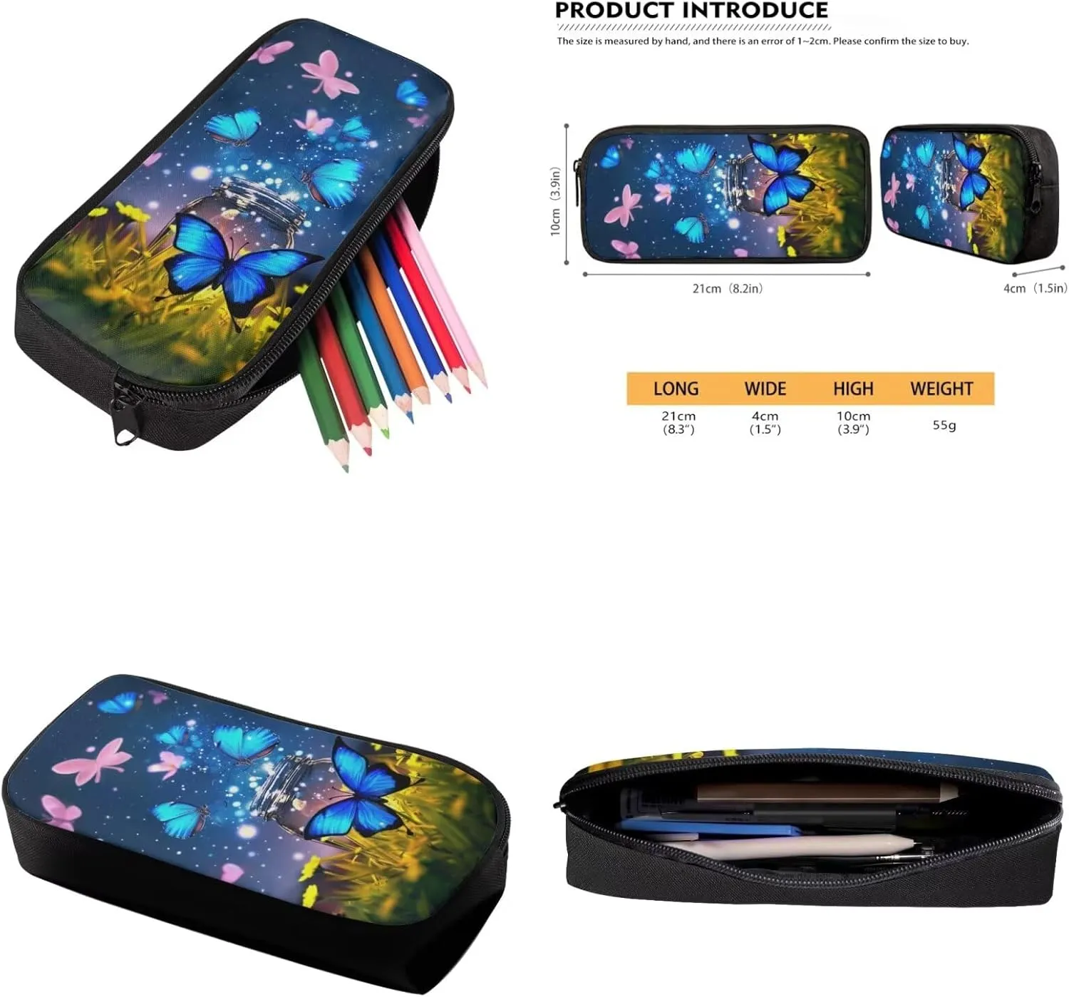 Butterfly Backpack for Girls Kids Backpack with Lunch Box Water Bottle Holder with Strap and Aesthetic Pencil Case 4PCS Set Cute Bookbag with Compartments for School Teens 17 inch School Bag