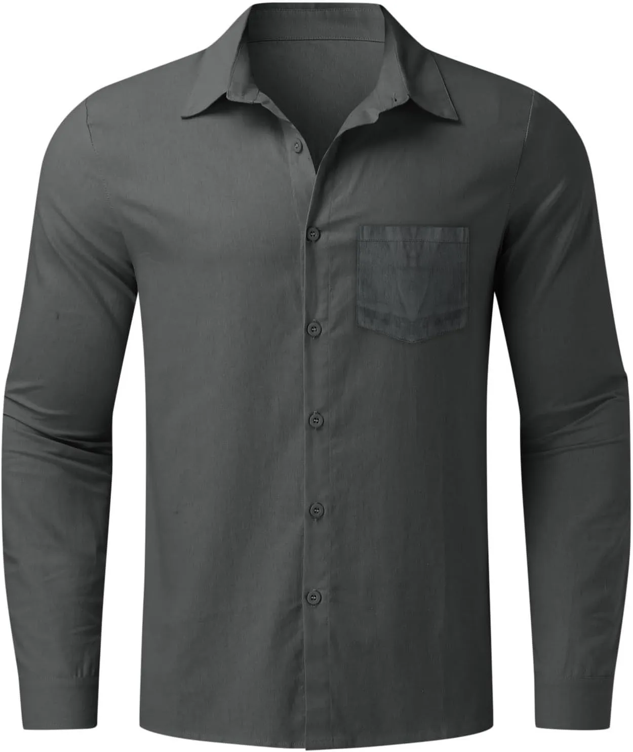 Button Down Linen Shirts for Men Casual Long Sleeve Button Down Regular Fit Beach Shirt Dress Lapel Collar Beach Tops